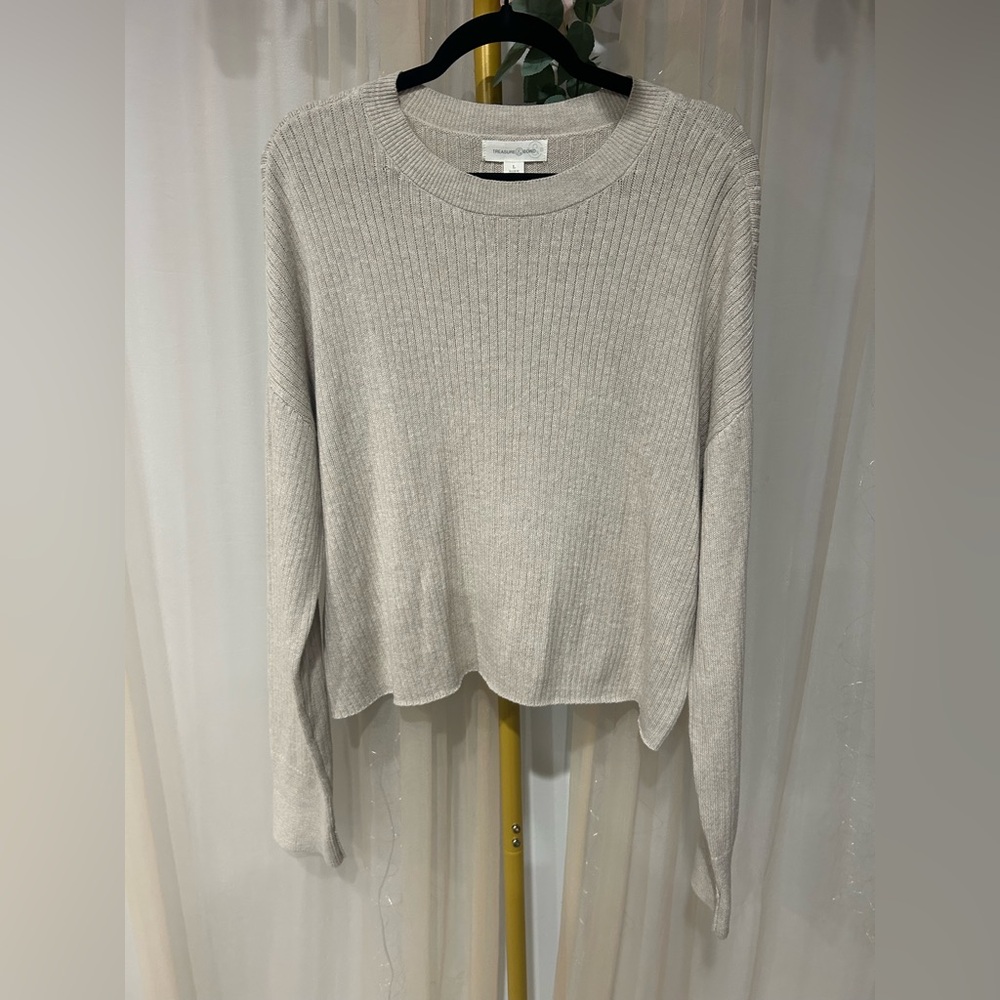 Treasure & Bond Ribbed Knit Sweater Size L | Oatmeal Beige  NWT